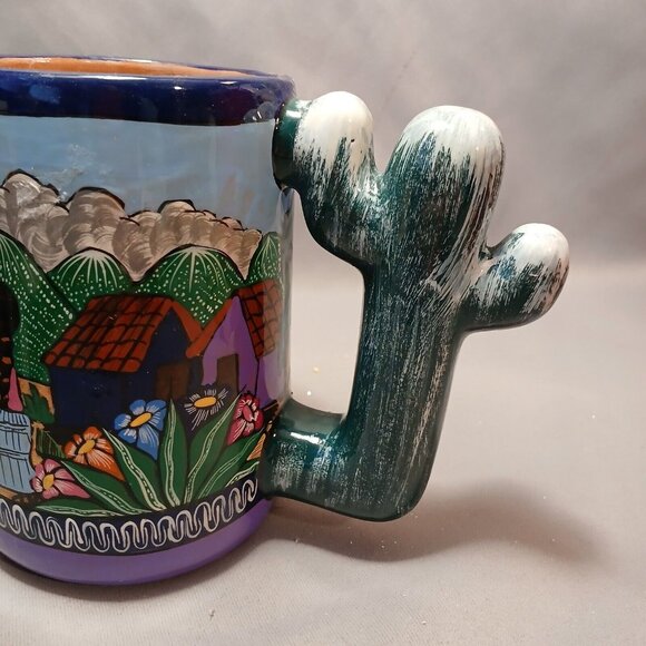Handpainted South American Cactus Handle Heavyweight Coffee Mug Stein Preowned - Picture 5 of 11